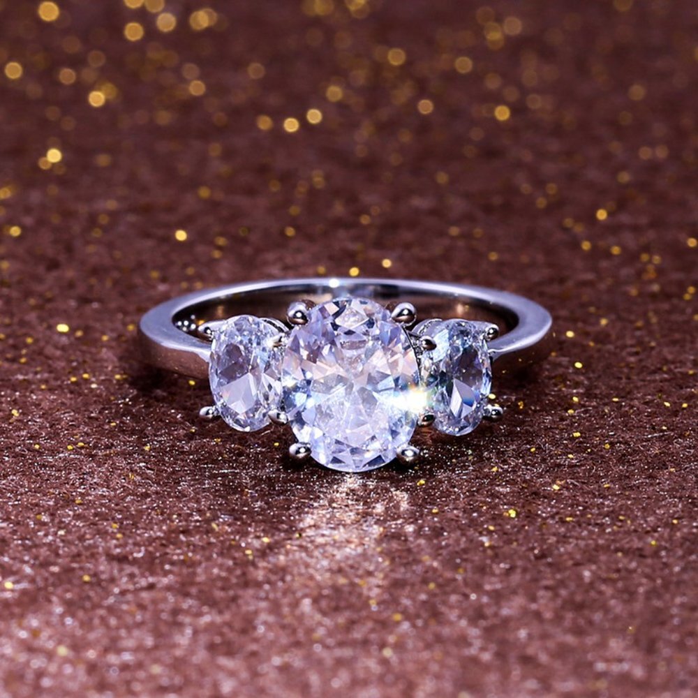 Noble Oval Flower Dainty Royal Beautiful Zircon Silver Ring for Women,…